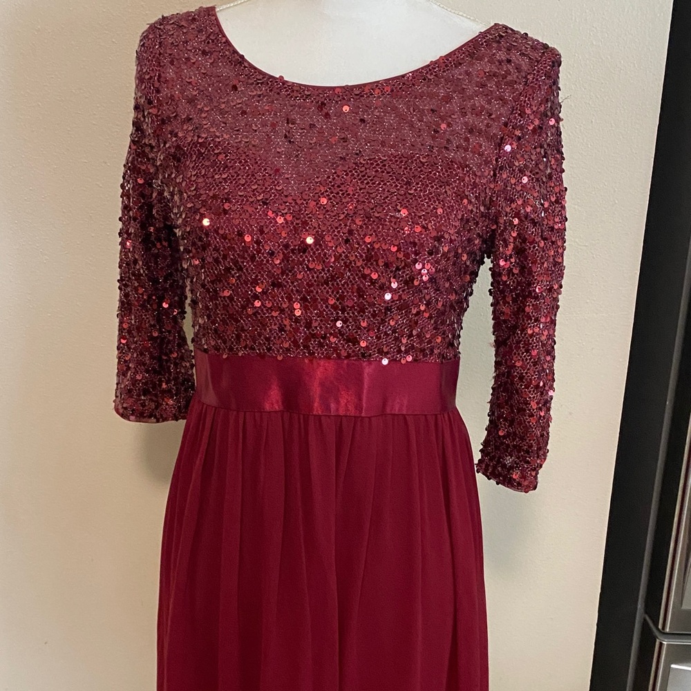 Ever Pretty Burgundy Sequin Long Sleeve Dress